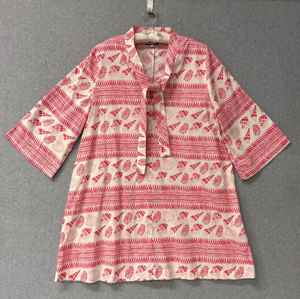 Tuckernuck Beach Pink Coquilles Marseille Caftan XL Cotton Shell Print Tunic
